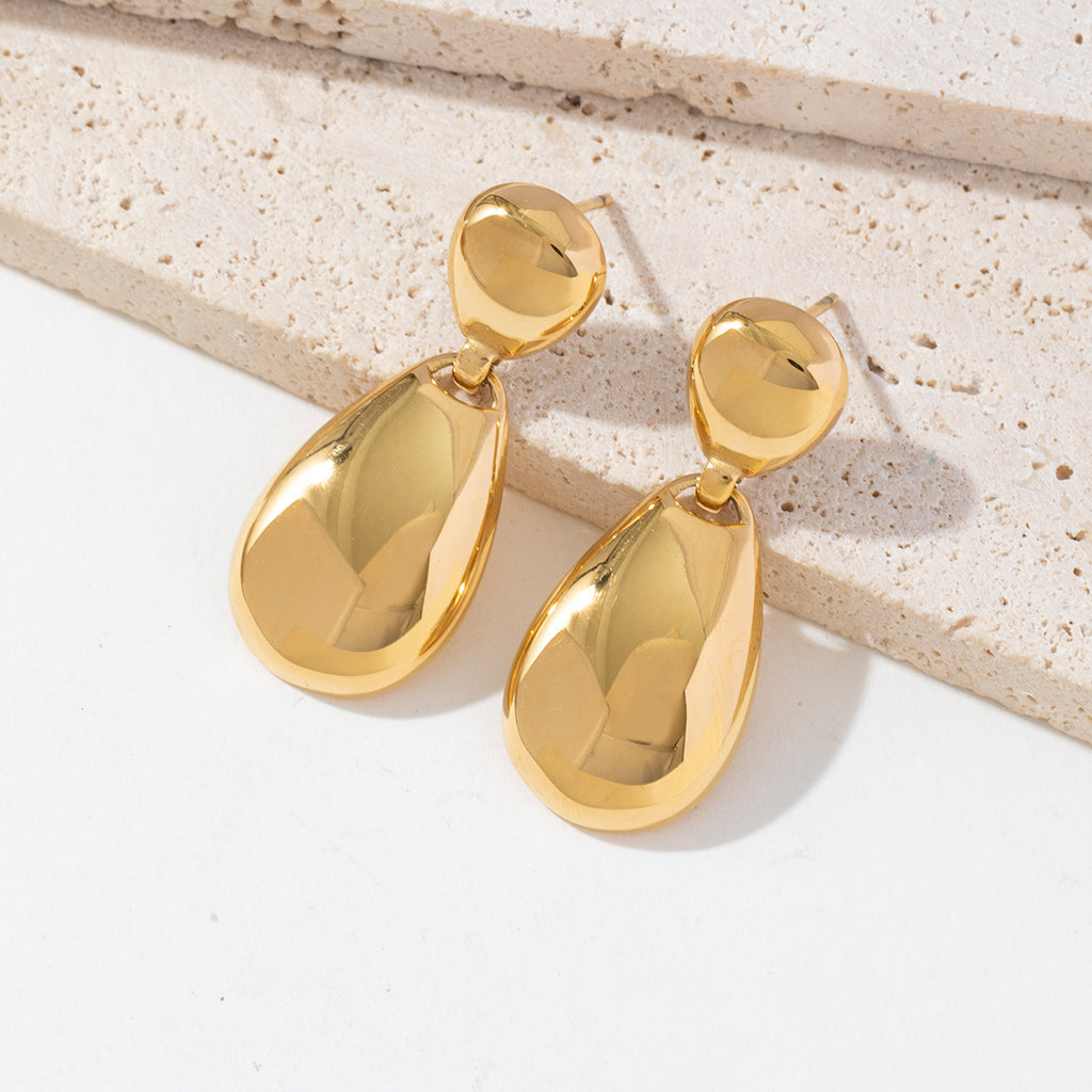 Stainless steel water-drop spliced earrings plated with 18K gold