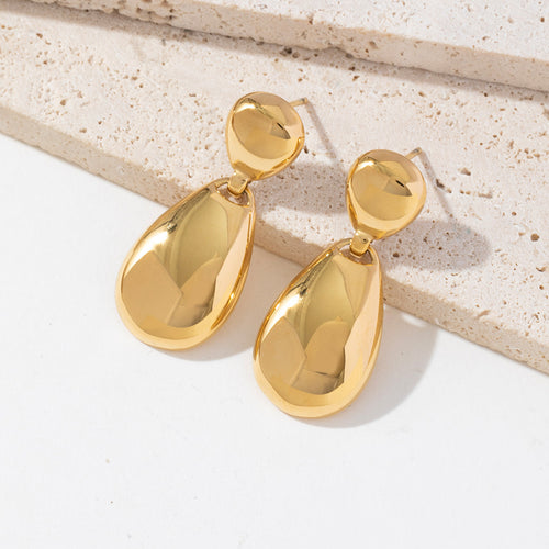 Stainless steel water-drop spliced earrings plated with 18K gold