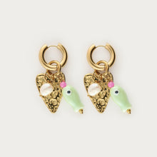 Load image into Gallery viewer, Stainless steel pearl heart-shaped small fish pendant earrings