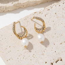 Load image into Gallery viewer, Golden stainless steel pearl pendant earrings