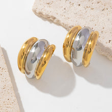 Load image into Gallery viewer, Stainless steel, gold and silver bicolored C-shaped smooth earrings