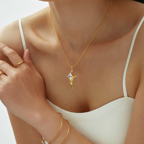 Stainless steel zircon cross pendant necklace collarbone chain