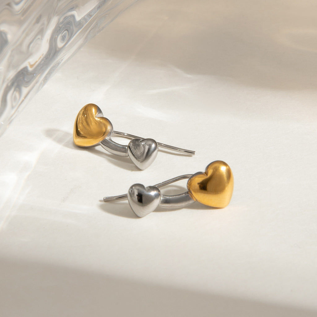 Stainless steel two-color heart-shaped earrings