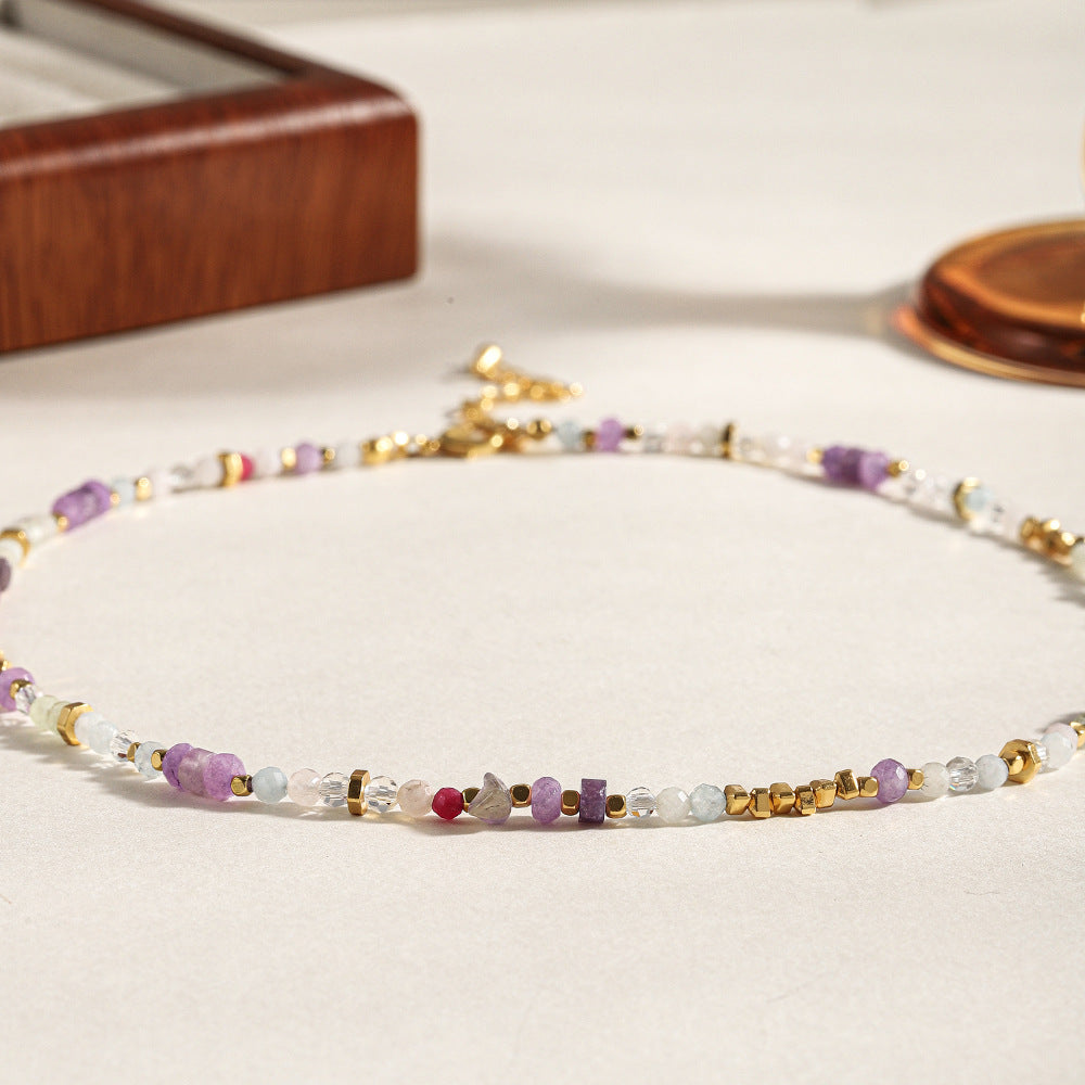 Purple natural stone beaded necklace