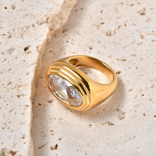 18K gold stainless steel ring set with zirconium