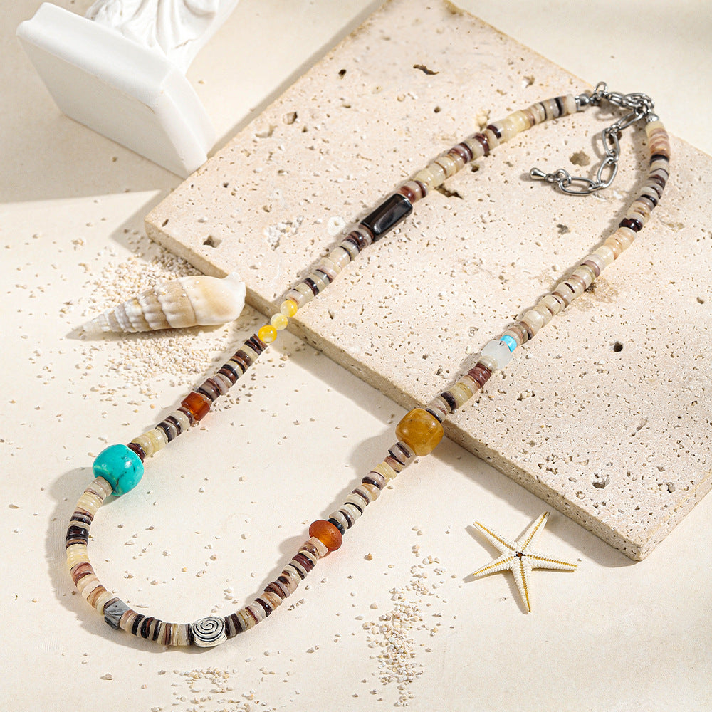 Handcrafted beaded shell natural stone necklace