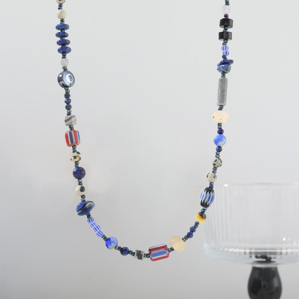 Lapis lazuli blue beaded necklace
