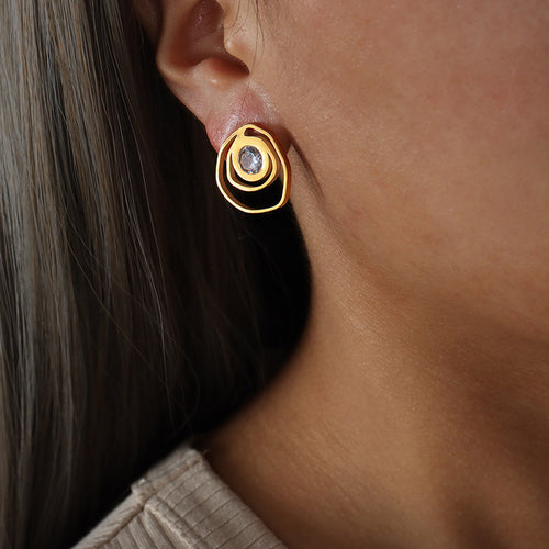 Stainless steel rose lace earrings set with zircon