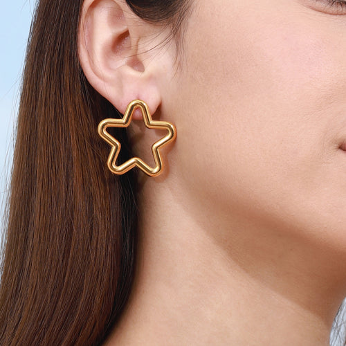 Stainless steel star and moon perforated earrings