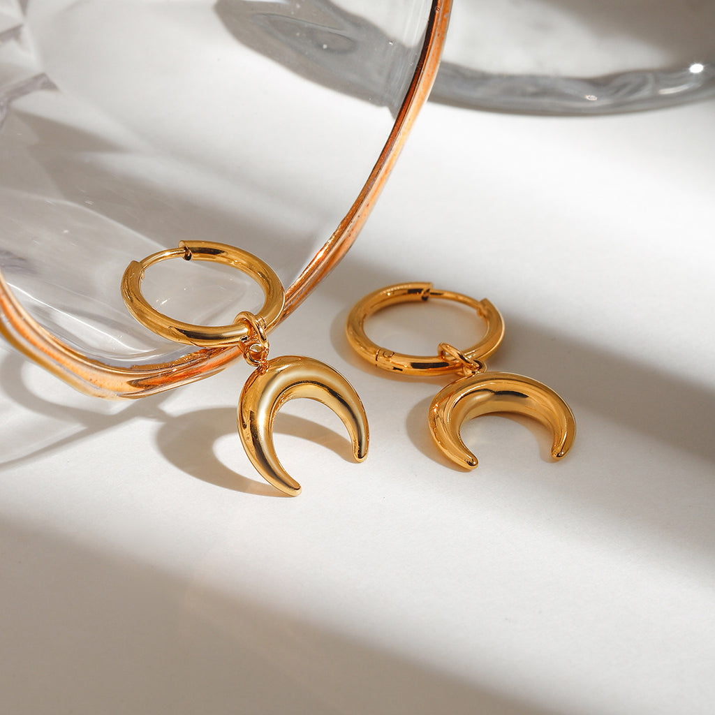 18K stainless steel moon pendant earrings