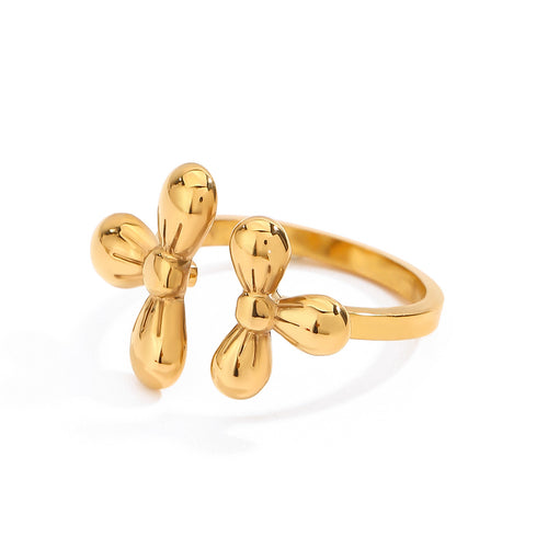 18K gold stainless steel asymmetrical flower-opening ring