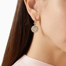 Load image into Gallery viewer, Golden stainless steel white diamond round pendant earrings
