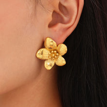 Load image into Gallery viewer, Golden stainless steel camellia earrings