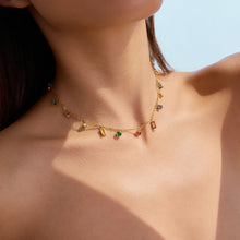 Load image into Gallery viewer, 18K gold stainless steel chain colorful diamond pendant necklace