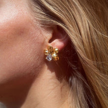 Load image into Gallery viewer, Golden stainless steel flower white zircon earrings and stud earrings