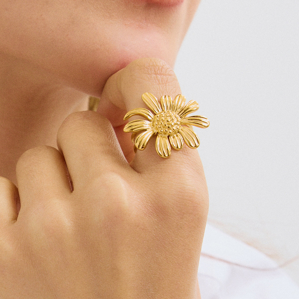 Stainless steel small Daisy flower opening ring
