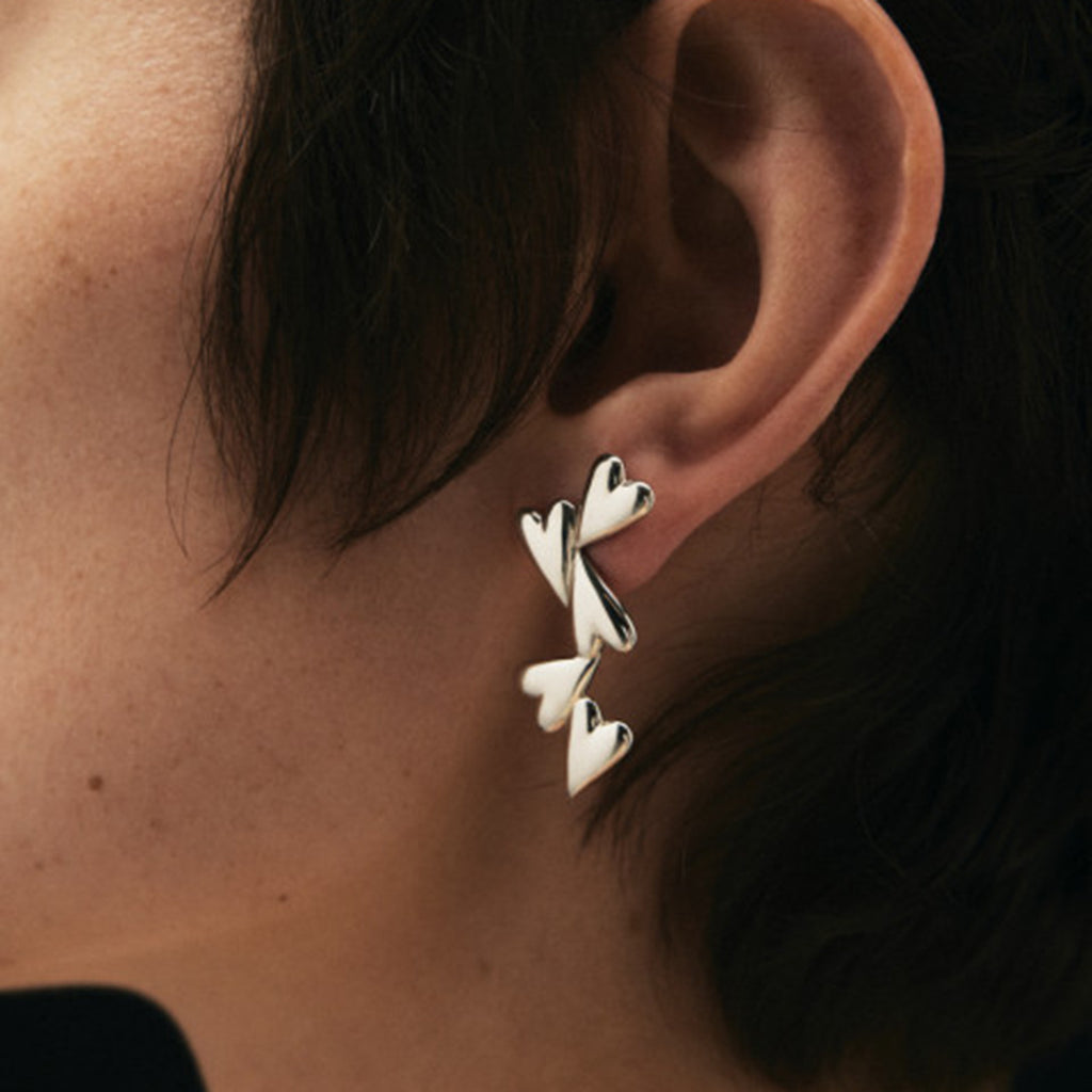 18K gold, stainless steel, gold and silver color-matched heart-shaped earrings