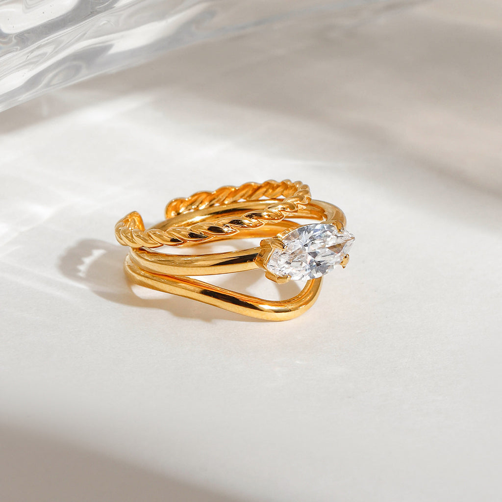 Stainless steel diamond stackable ring set