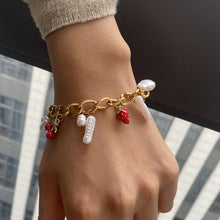 Load image into Gallery viewer, Imitation pearl cherry watermelon pendant stainless steel bracelet