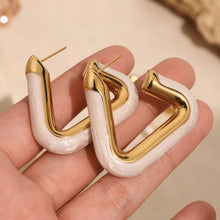 Load image into Gallery viewer, Stainless steel oil-dripping white triangular hollow earrings