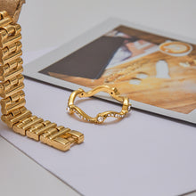 Load image into Gallery viewer, 18K gold stainless steel ring with white diamond wave pattern