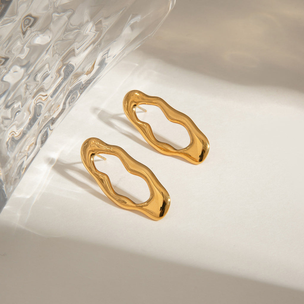 18K gold stainless steel irregular lava O-shaped earrings