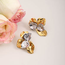 Load image into Gallery viewer, 18K gold stainless steel gold and silver color-matched wavy flower earrings