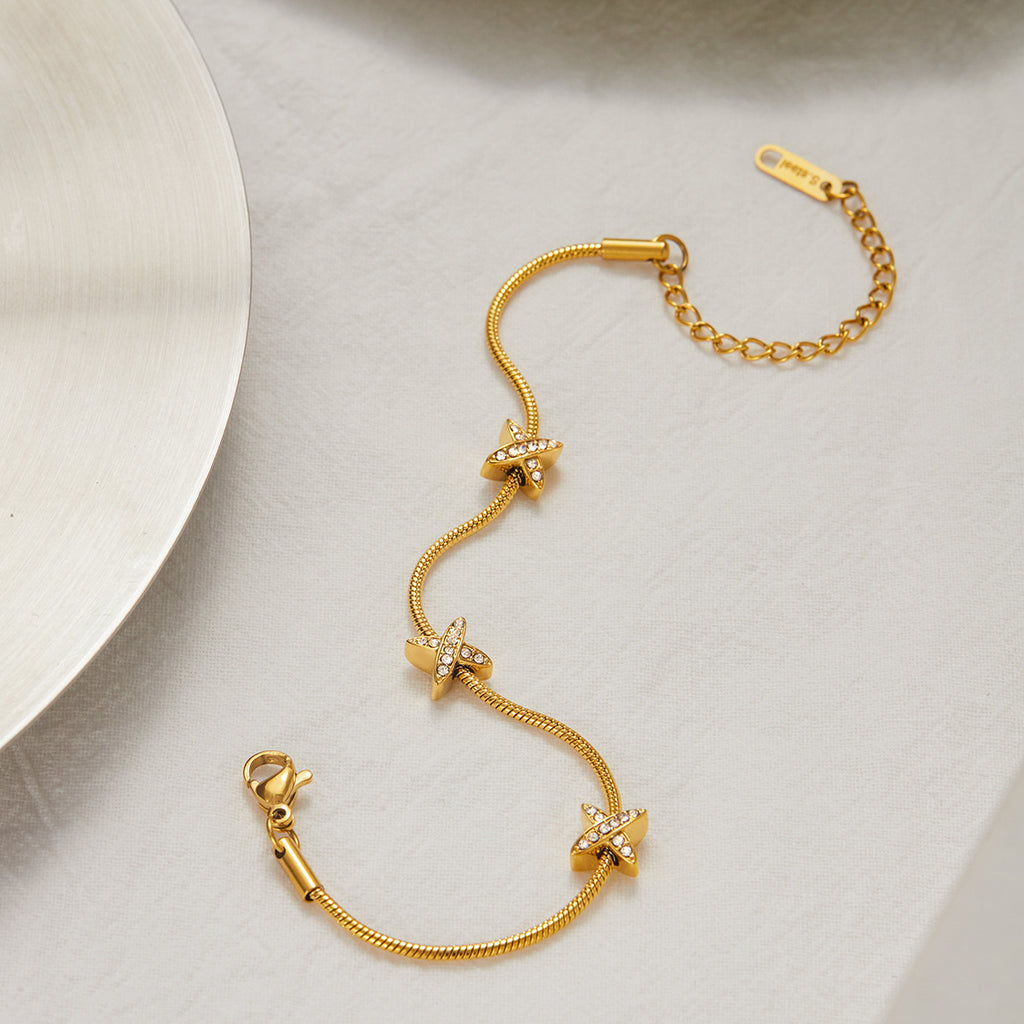 18K gold stainless steel diamond X bracelet