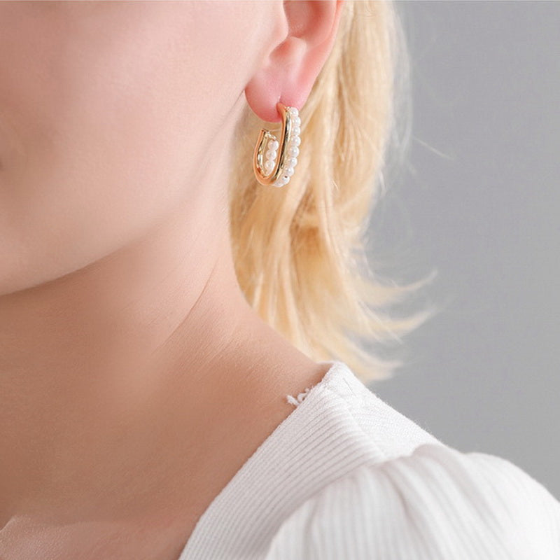 925 Silver needle C-shaped pearl earrings