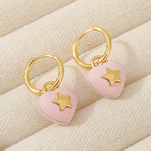 Pink heart-shaped star earrings