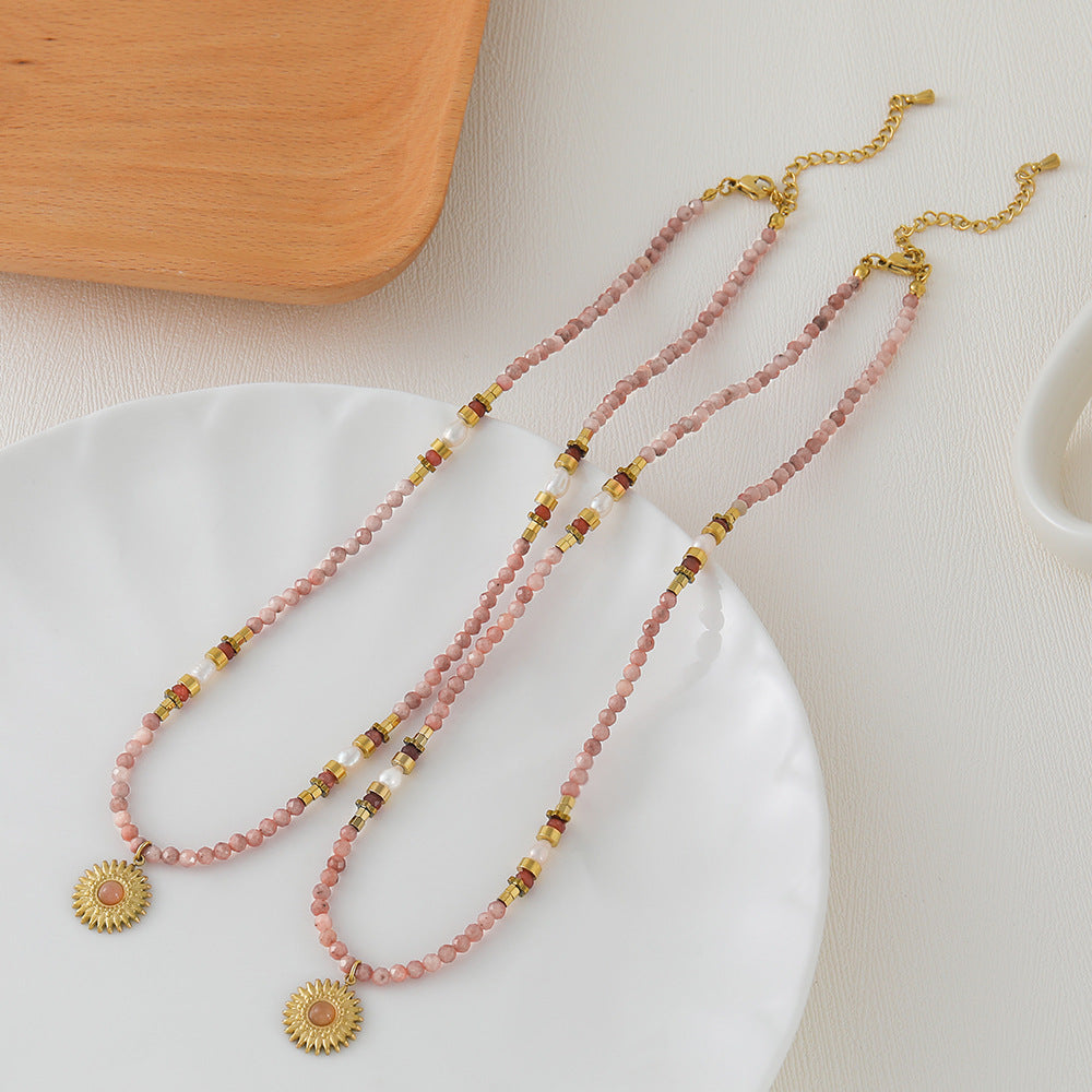 Pink natural stone handcrafted beaded necklace
