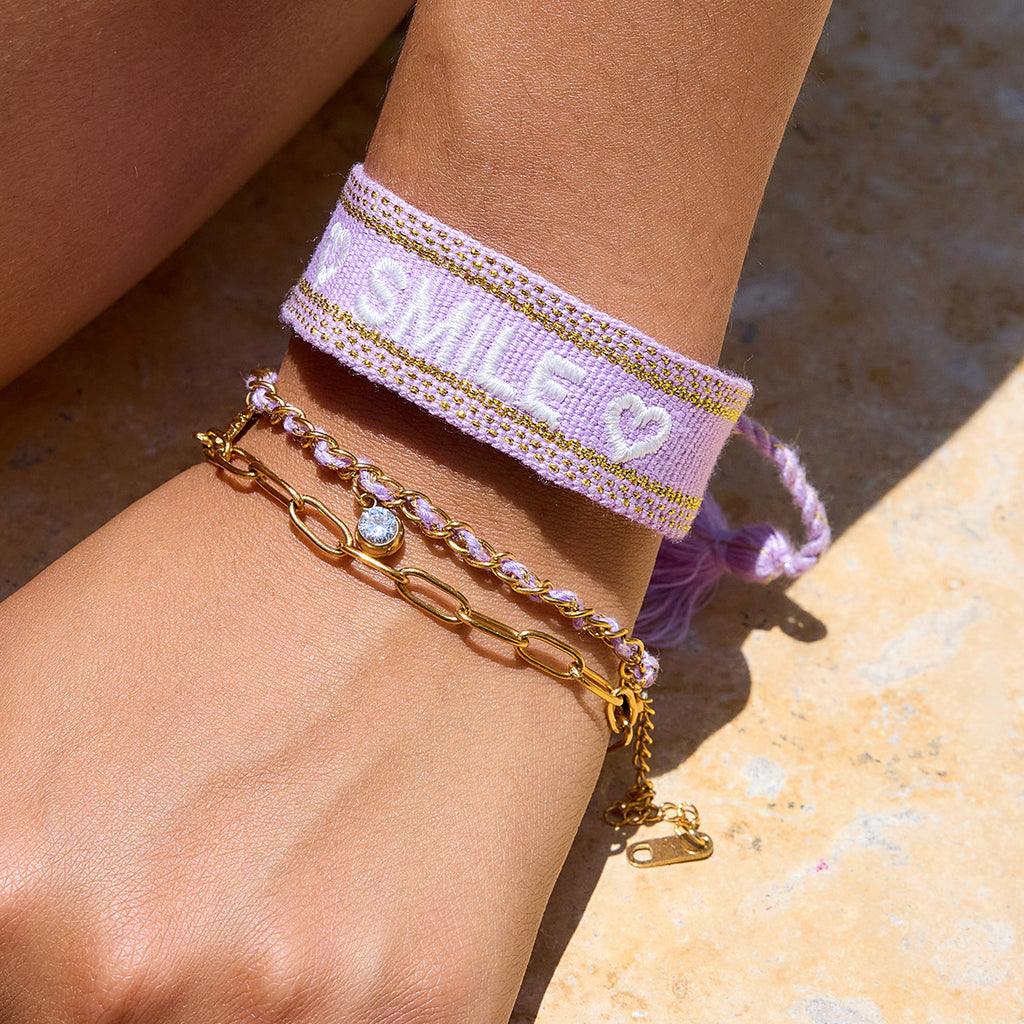 18K gold stainless steel with white diamond four-leaf clover coconut tree pendant purple rope bracelet
