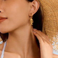 Load image into Gallery viewer, Golden stainless steel fishbone pendant earrings
