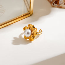 Load image into Gallery viewer, Stainless steel flower pearl open ring