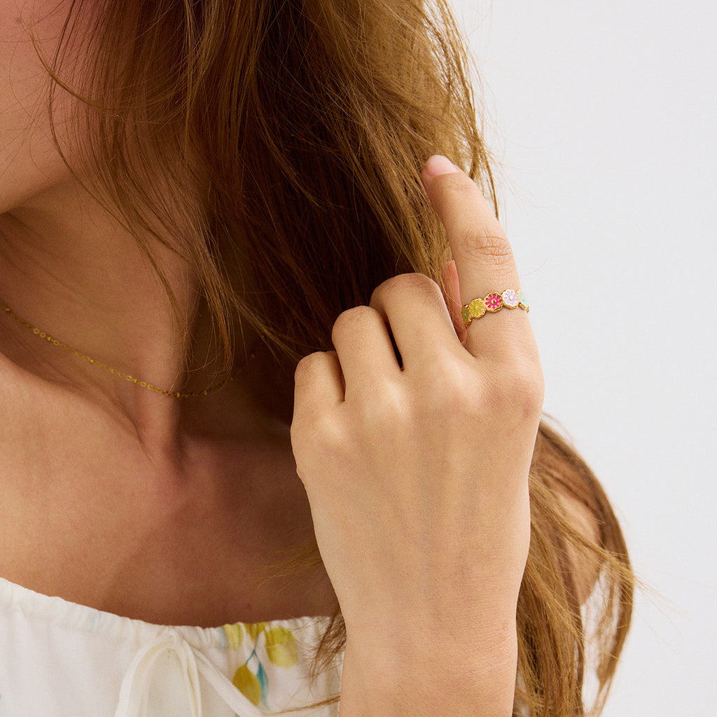 Stainless steel oil-dripping Daisy open ring