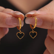 Load image into Gallery viewer, Stainless steel black agate heart-shaped pendant earrings