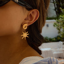 Load image into Gallery viewer, Golden stainless steel sun pendant earrings