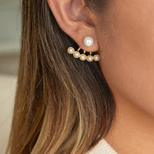 Load image into Gallery viewer, Golden stainless steel rear-hanging pearl stud earrings