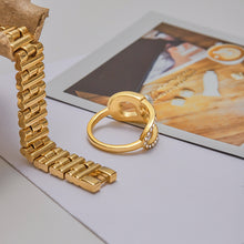 Load image into Gallery viewer, 18K gold stainless steel pearl diamond-encrusted ring