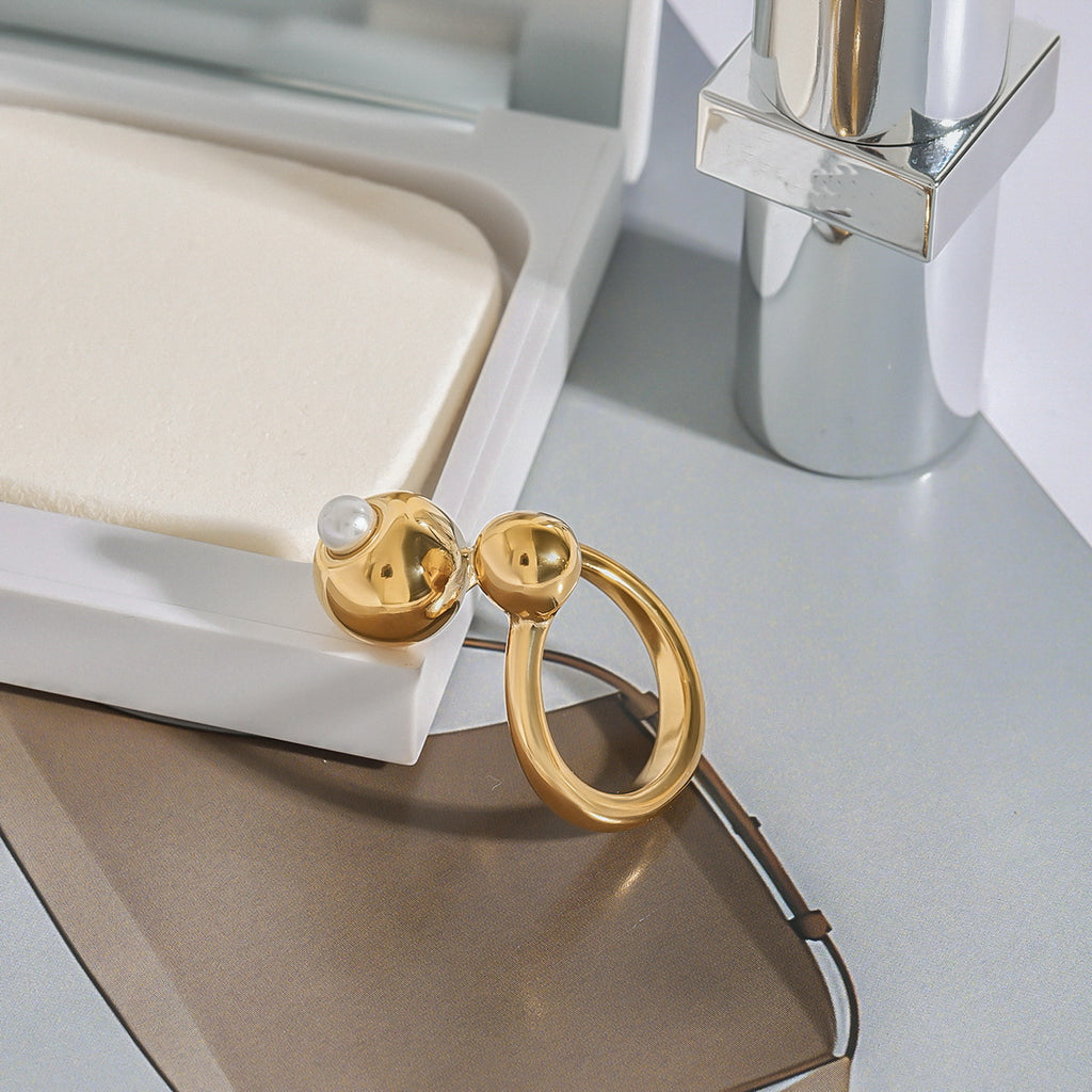 18K gold stainless steel pearl irregular opening ring