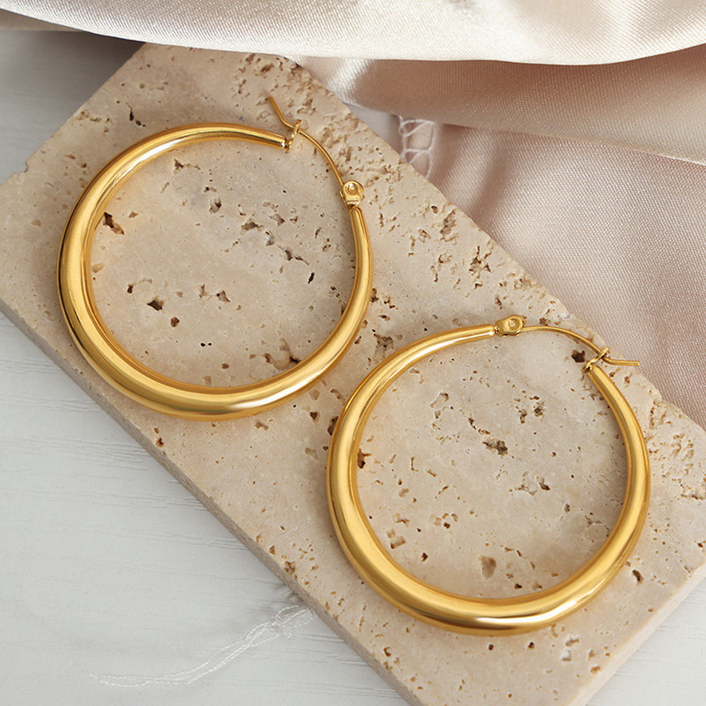 Stainless steel smooth plain ring large ring earrings