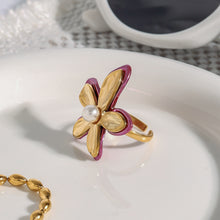 Load image into Gallery viewer, Stainless steel flower pearl ring