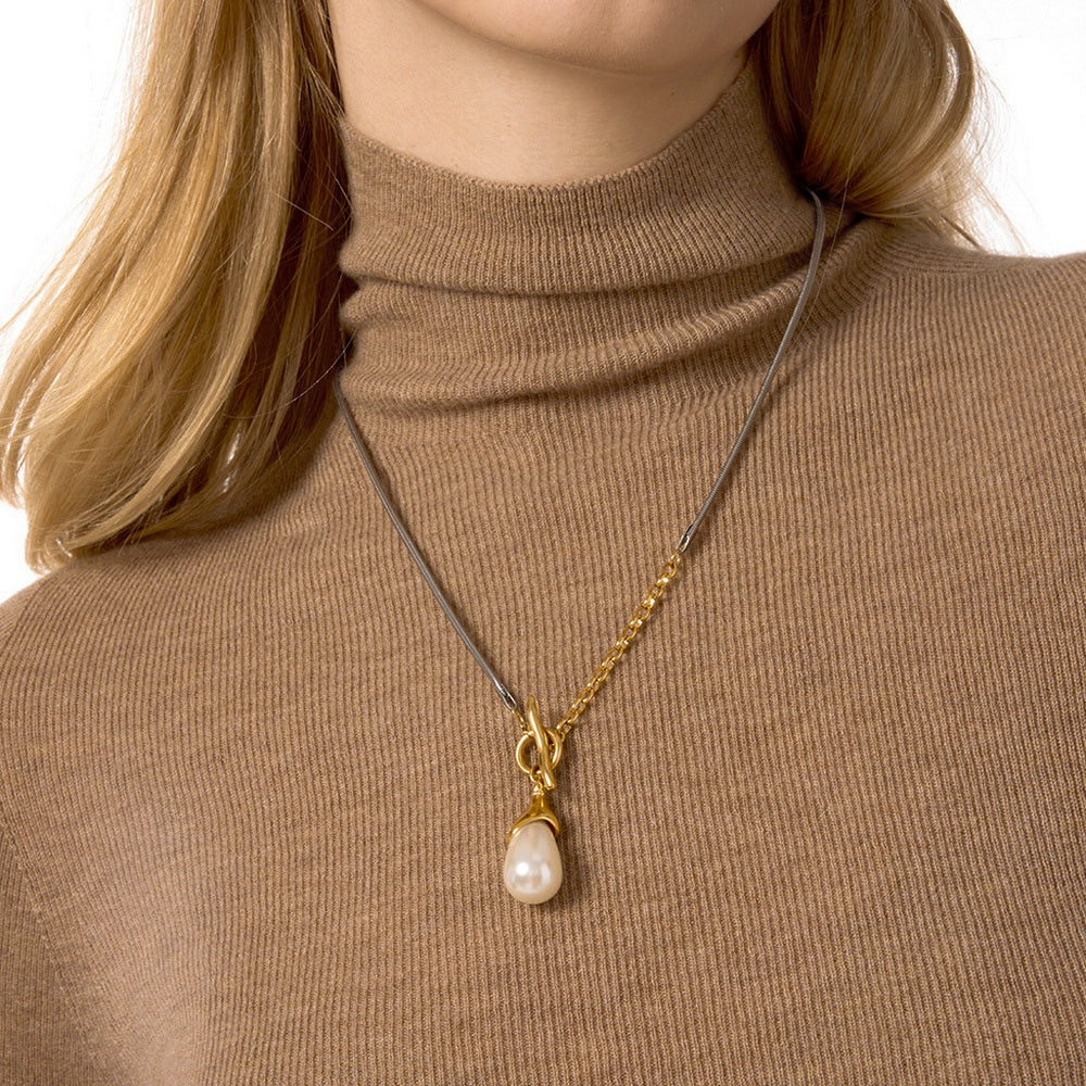 Stainless steel pearl sweater chain necklace