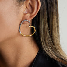 Load image into Gallery viewer, Gold and silver color-matched stainless steel heart-shaped exaggerated ear studs