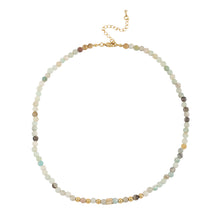 Load image into Gallery viewer, A round 4mm natural stone beaded necklace made of 18K gold plated with copper