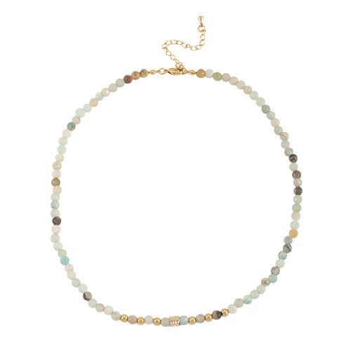 A round 4mm natural stone beaded necklace made of 18K gold plated with copper