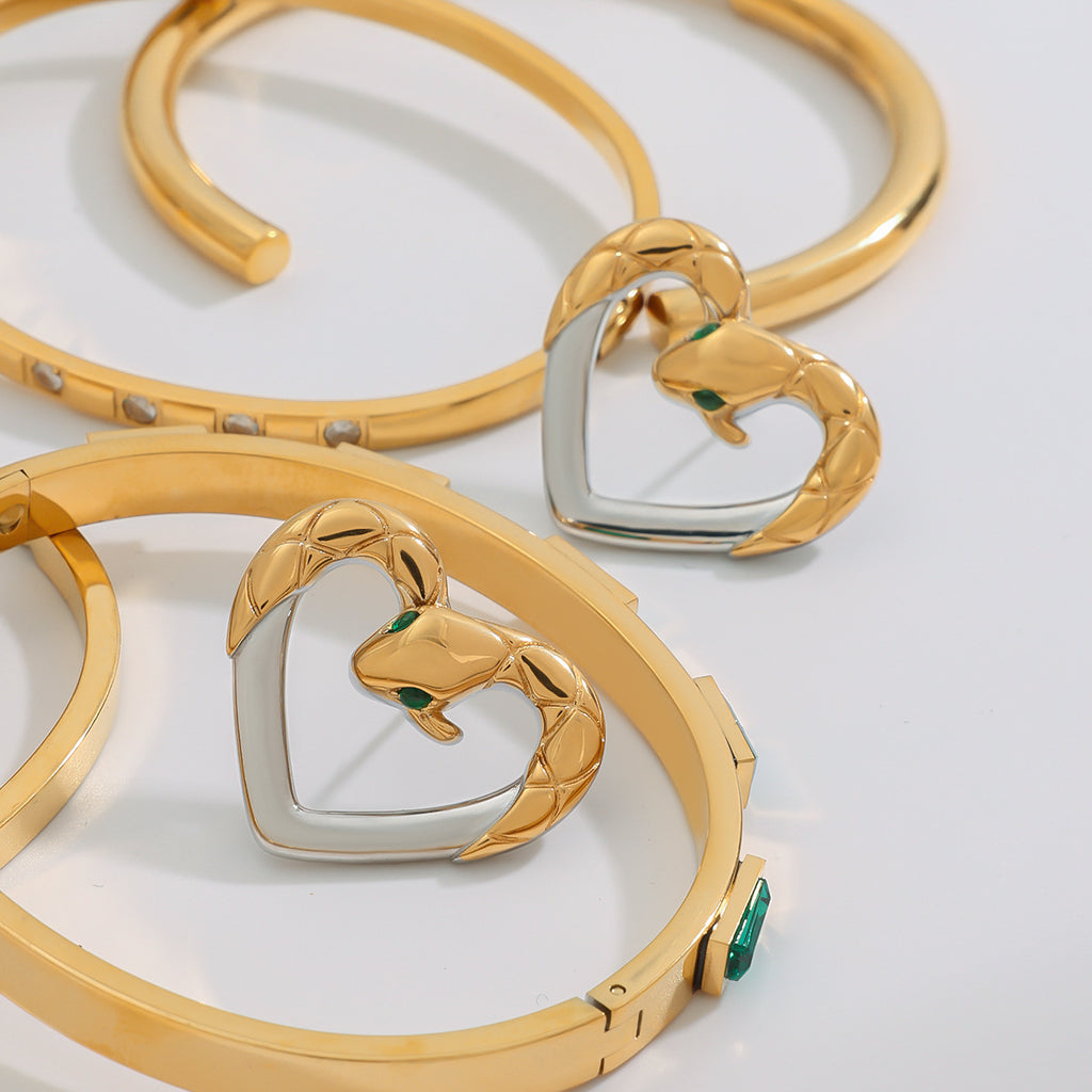 Stainless steel heart-shaped snake-shaped stud earrings