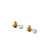 Brass gold-plated small gold bean freshwater pearl 925 silver needle earrings
