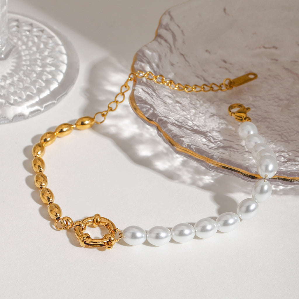 18K gold stainless steel pearl bracelet