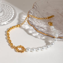 Load image into Gallery viewer, 18K gold stainless steel pearl bracelet